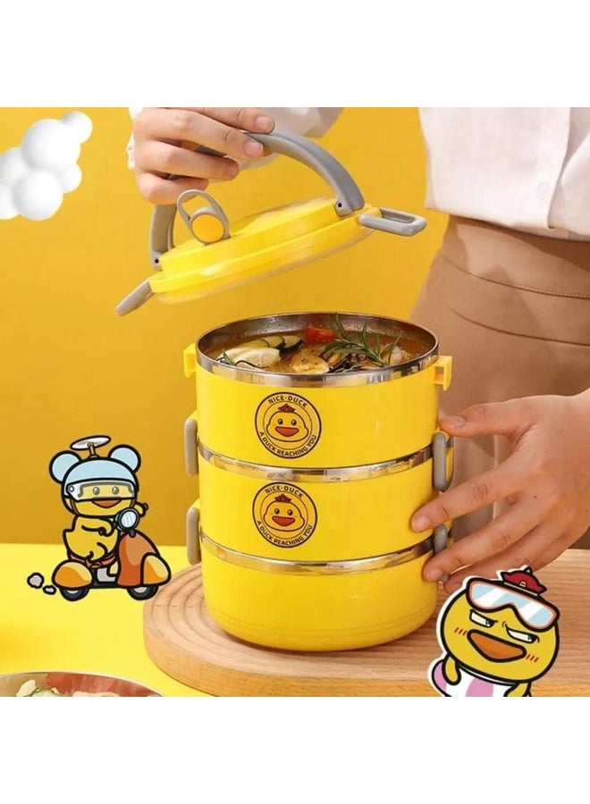 Duck 3-Tier Duck-Shaped Stainless Steel Lunch Box 2.1L – Insulated Thermos Keeps Food Hot for 3 Hours or Cold for 4 Hours – Multi-Layer Design for Separating Different Foods – Portable, Easy to Clean, Ideal for School, Office, Picnic & Travel-Yellow - Image 4